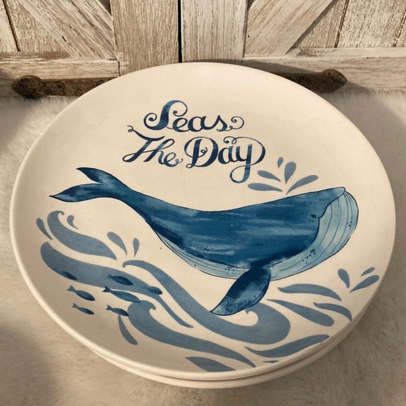 Pier 1 Imports Seas The Day Whale Plates - Picture 1 of 3